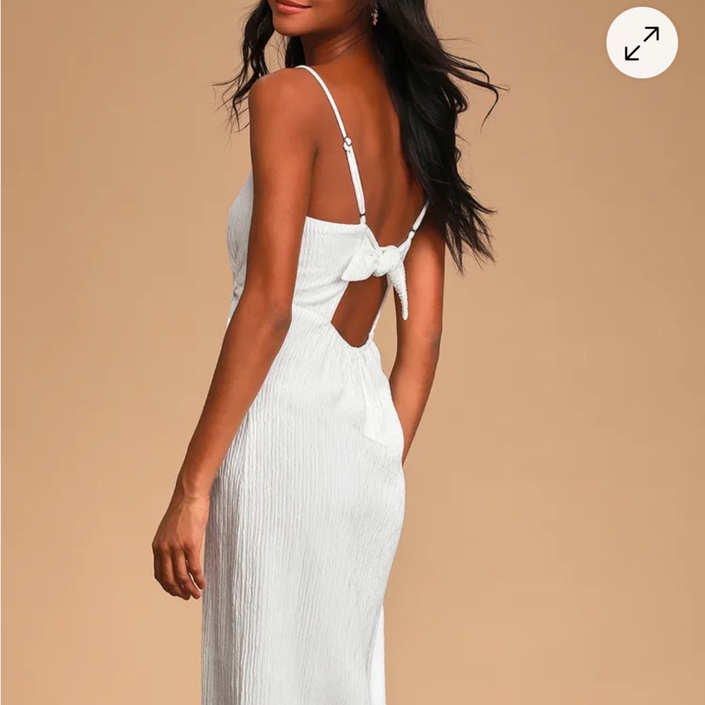 Lulu’s View and I Chartreuse Tie Back Elegant White Sleeveless Dress